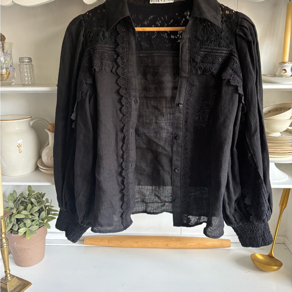Alice + Olivia Black Lace Top